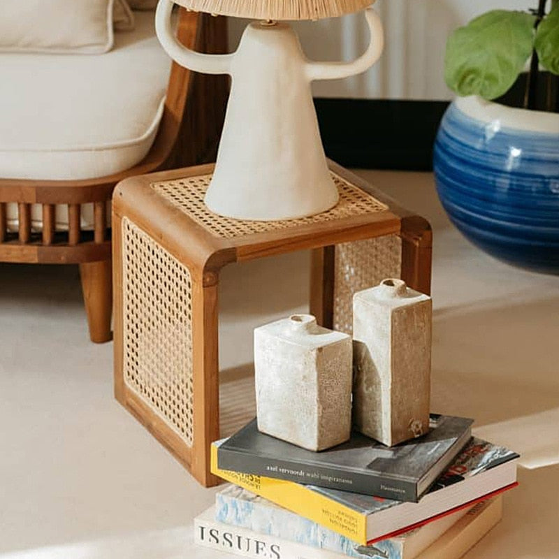 SkandiShop Rattan Small Square Table